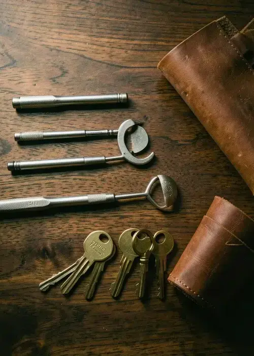 JANE AINEMBABAZI の工具とブランクキーの並ぶ作業台